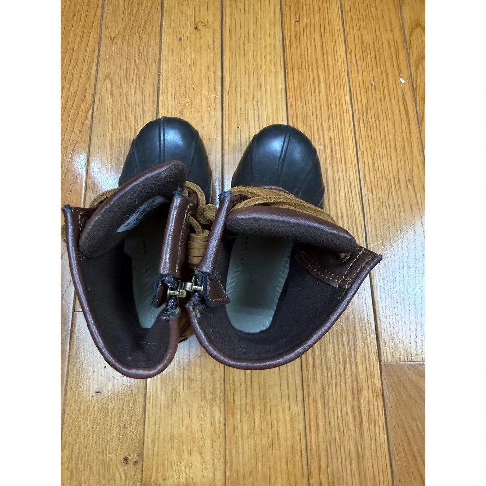 Sperry Saltwater Duck Boots Girls 8M Brown‎ Black Side Zip CG55362A